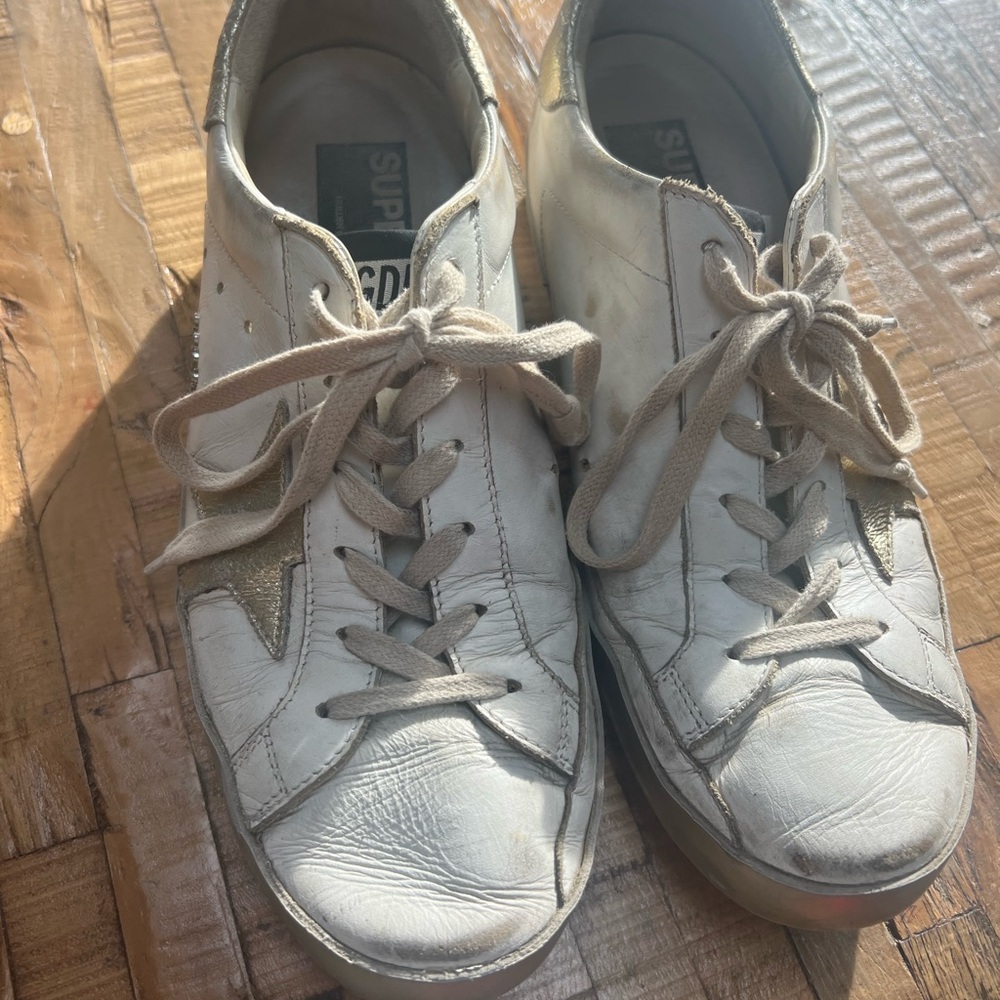 Golden Goose White w Gold Stars Sneakers